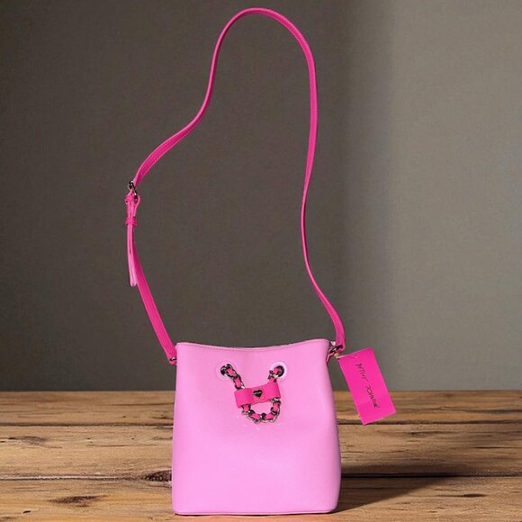 Betsey Johnson Handbags - Betsey Johnson Pink Xomaya Bucket Crossbody Magnet Close Purse Bag **NWT**